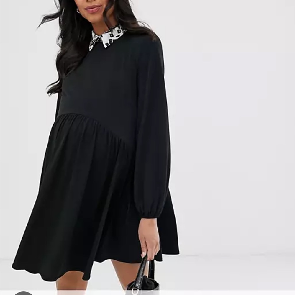 ASOS maternity black dress with animal print collar